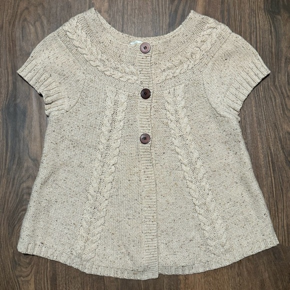 Jillian Nicole Sweaters - JILLIAN NICOLE Short Sleeve Cable Knit Sweater Cotton Nylon Lambs Wool Size M